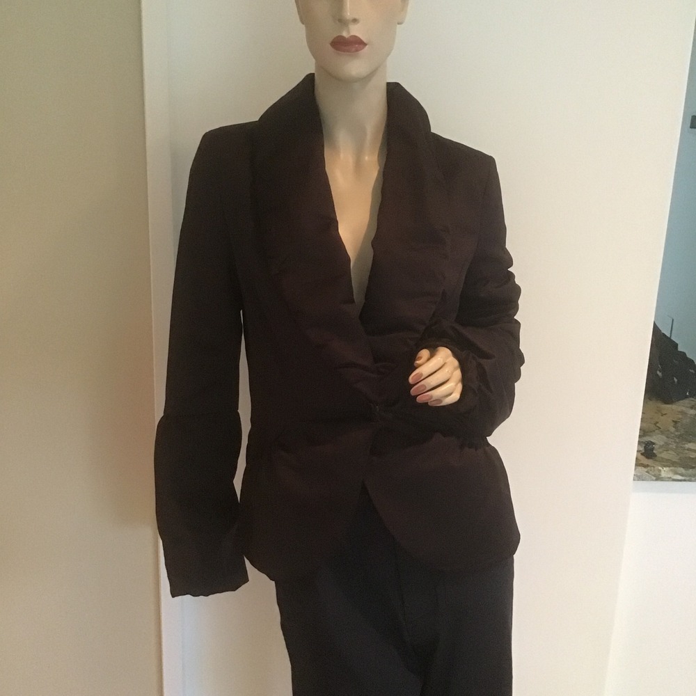 NEW Rene Lezard Brown Shawl Collar Single Button Blazer Jacket 38 6 Satin